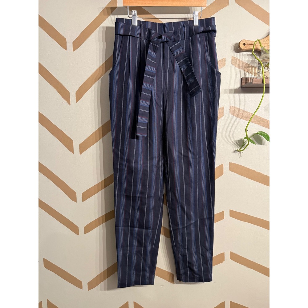Pendleton Wool Belted Pants Womens 4 Navy Blue Red Stripe Trousers TH189-11063